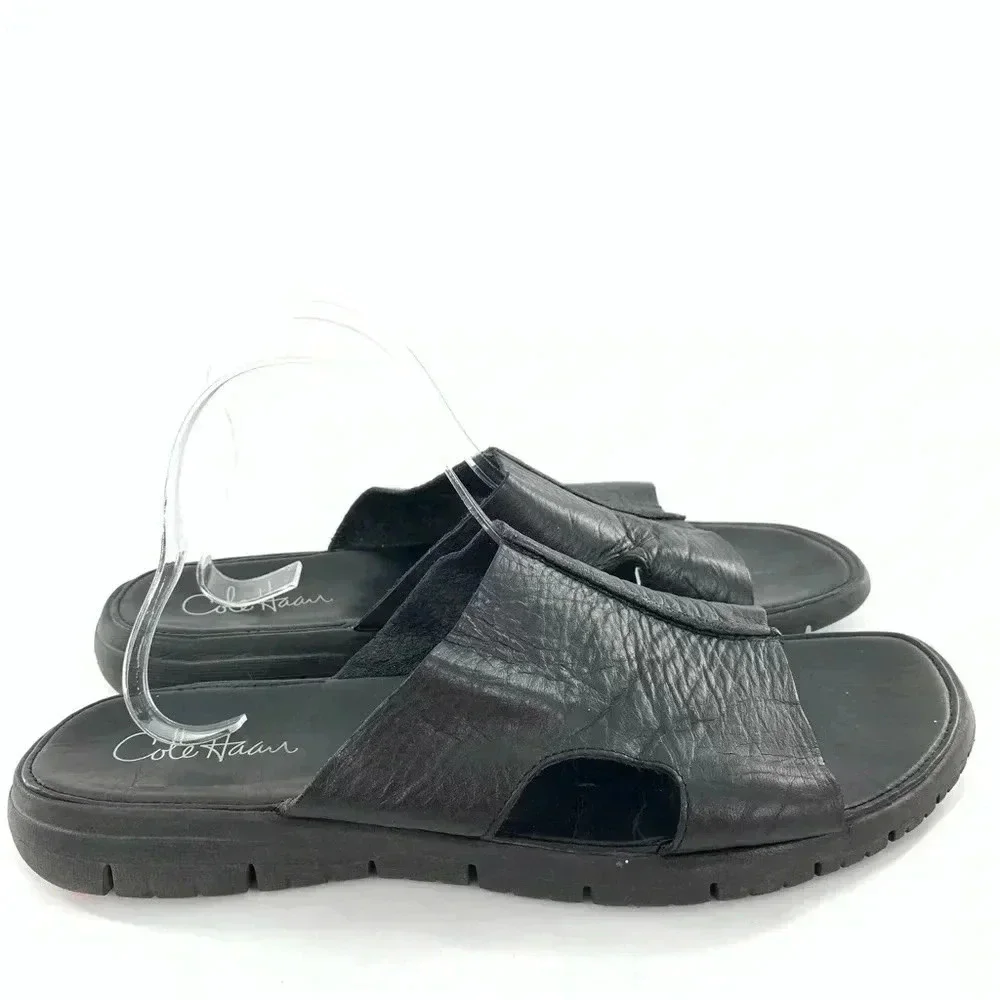 Cole haan mens sandals size 12 black leather Nike lab comfort slides